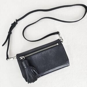 Rebecca Minkoff Crossbody Jill Saffiano Black Leather Silver Hardware Tassel